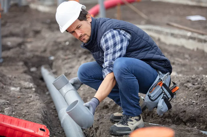 plumber replacing sewer pipe